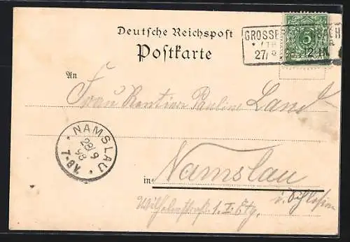 Lithographie Grossbreitenbach /Thüringer Wald, Gasthaus Thüringer Hof, Kaiserl. Postamt