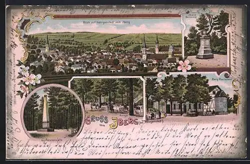 Lithographie Heiligenstadt /Eichsfeld, Gasthof Iberg, Berg-Restaurant, Denkmal, Kurfürstenstein