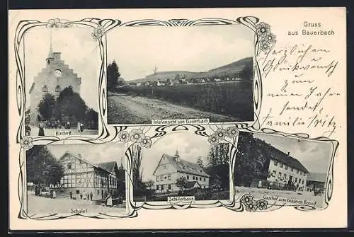 AK Bauerbach / Meiningen, Gasthof zum braunen Ross, Schillerhaus, Schule