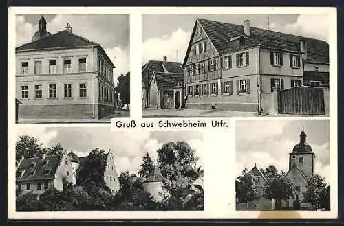 AK Schwebheim / Unterf., Gasthaus Zobel, Kirche, Ortspartien