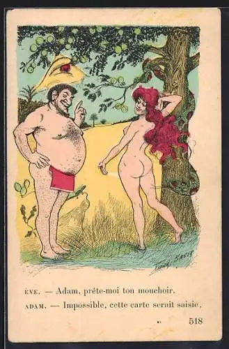 Künstler-AK Xavier Sager: Adam und Eva mit der Schlange