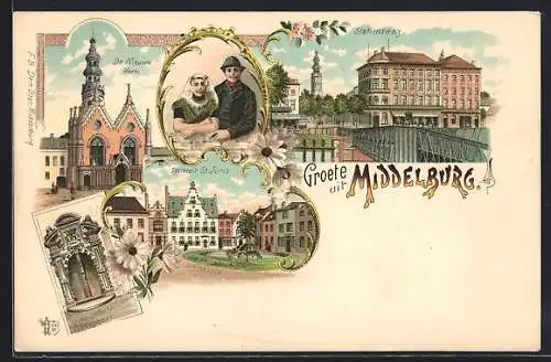 Lithographie Middelburg, Nieuwe Kerk, Societeit St. Joris