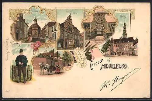 Lithographie Middelburg, Abdij, Oostkerk
