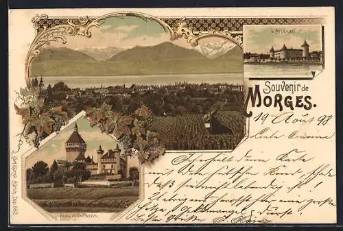 Lithographie Morges, Chateau de Vufflens, L'Arsenal, Vue Generale