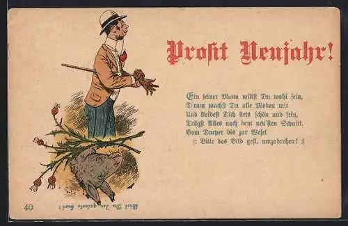 Künstler-AK Modischer Mann ist ein Esel