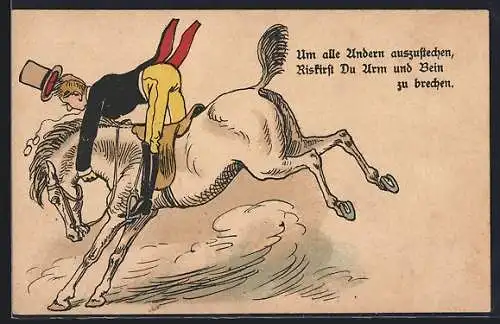 Künstler-AK Mann auf wildem Pferd