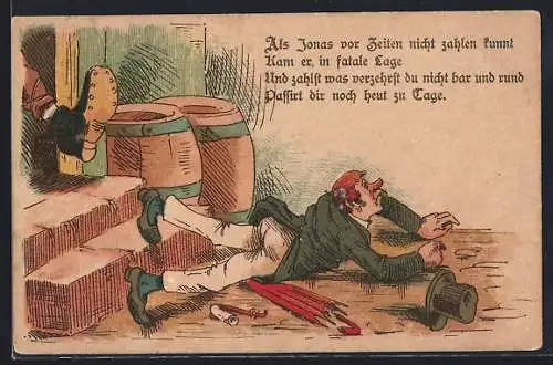 Künstler-AK Zechpreller wird vor die Tür gesetzt