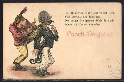 Künstler-AK Mann wird mit seiner Krawatte gewürgt