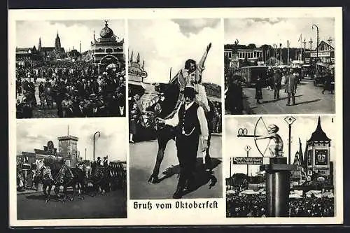 AK München, Oktoberfest, Wegweiser zur Toilette, Bierwagen