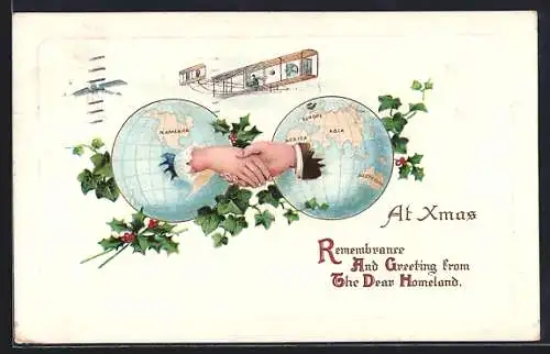 Künstler-AK Weltkugeln und Flugzeug