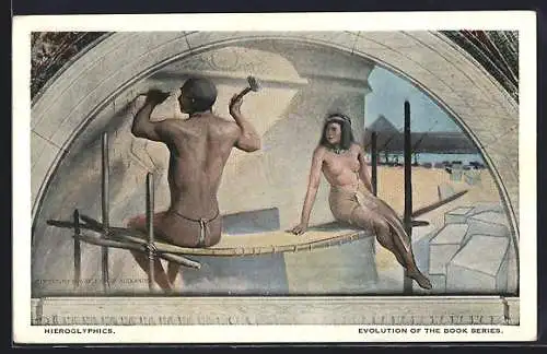 Künstler-AK Ägypter meisselt Hieroglyphen