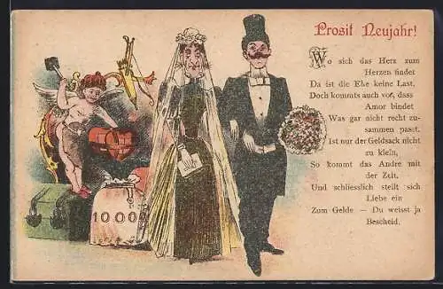 Künstler-AK Mann heiratet hässliche, reiche Frau