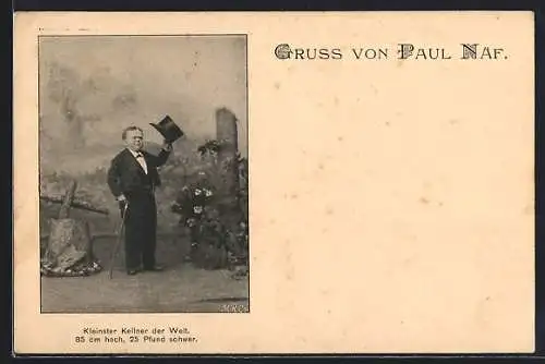 AK Liliputaner Paul Näf, kleinster Kellner der Welt