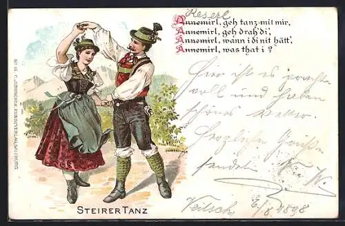 Künstler-AK Steirer Volkstanz, Paar in Tracht
