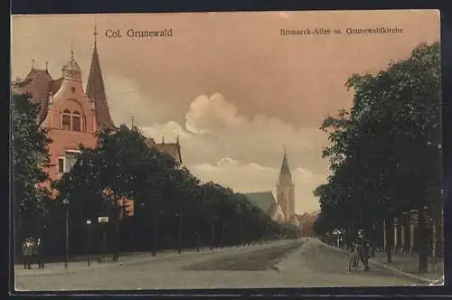 AK Grunewald, Bismarck-Allee mit Grunewaldkirche