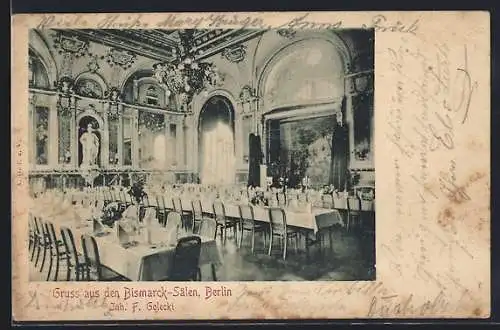 AK Berlin, Restaurant in den Bismarck-Sälen, Inh. F. Golecki, Grünstrasse 28