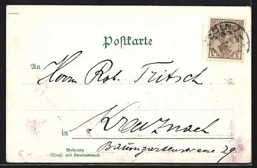 Lithographie Köln-Neustadt, Blick auf das Kaiser Wilhelm Denkmal