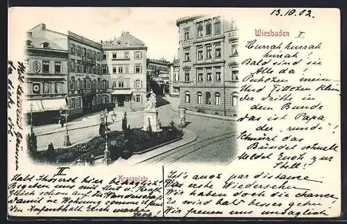 AK Wiesbaden, Kranzplatz mit Hotel Enkel