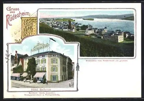 AK Rüdesheim / Rhein, Hotel Belle-Vue, Ortsansicht