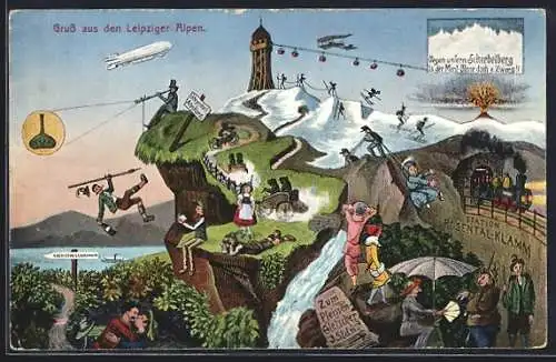AK Leipzig, Leipziger Alpen, Scherbelberg, Zeppelin, Station Rosentalklamm