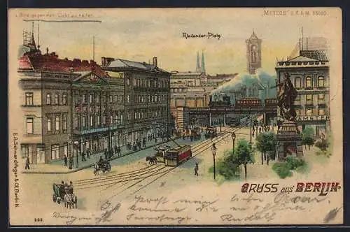 Lithographie Berlin, Alexanderplatz, Halt gegen das Licht