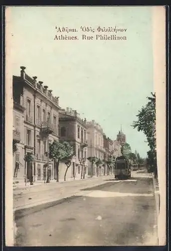 AK Athenes, Rue Philellinon, Strassenbahn