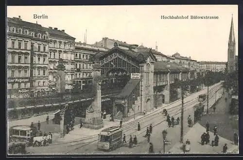 AK Berlin-Schöneberg, Hochbahnhof Bülowstrasse mit Haus der Berliner Morgenpost, Friseur und Strassenbahn