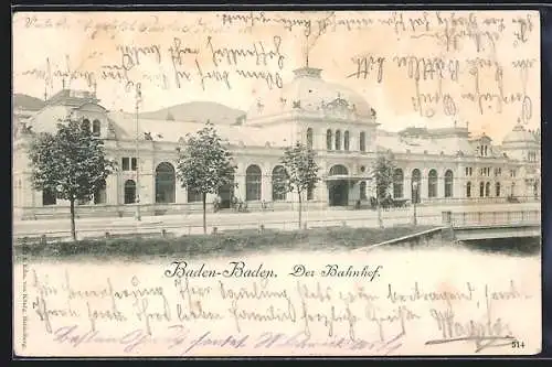 AK Baden-Baden, Blick auf den Bahnhof