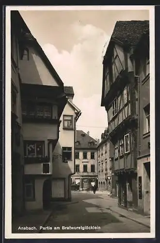 AK Ansbach / Mfr., Strassenpartie mit Gasthaus Bratwurstglöcklein