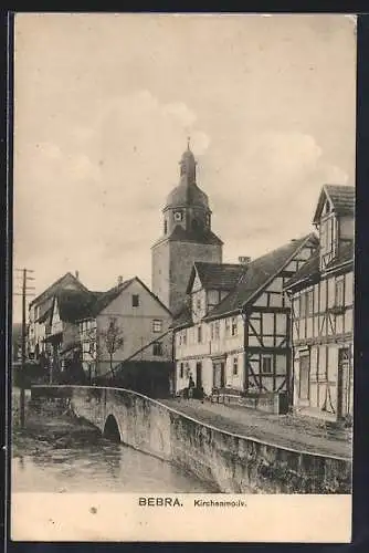 AK Bebra / Hessen, Strassenpartie mit Kirche am Ufer