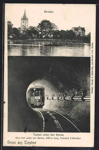 AK Berlin-Stralau, Uferpartie, Tunnel unter der Spree