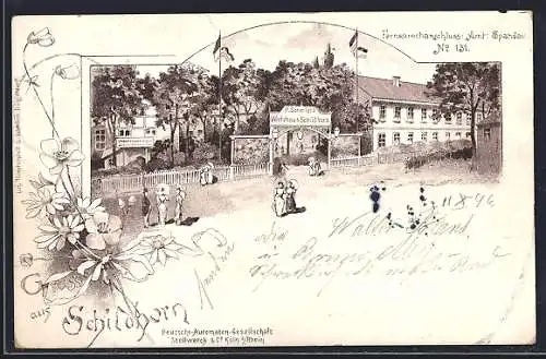 Lithographie Berlin-Schildhorn, R. Schmidt's Wirtshaus Schildhorn