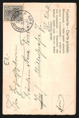 Lithographie Grunewald, Insel Pichelswerder und Hirsch im Wald