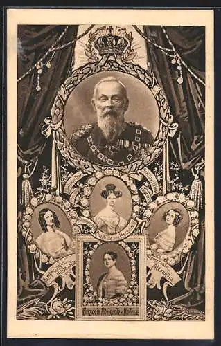 AK Portraits des Prinzregenten Luitpold und seiner Schwestern Erzherzogin Hildegarde, Grossherzogin Mathile von Hessen