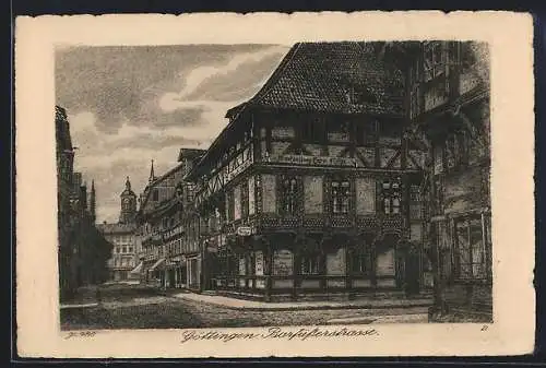 Künstler-AK Göttingen, Barfüsserstrasse, Kreuzung mit Weinhandlung