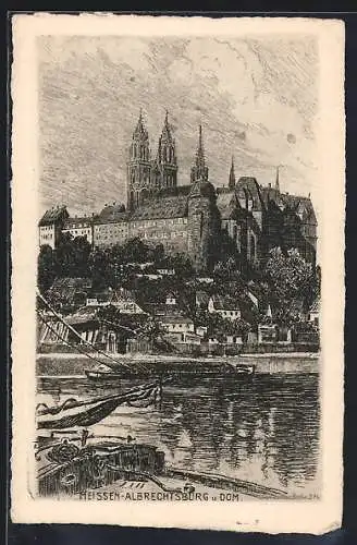 Künstler-AK Meissen / Elbe, Albrechtsburg und Dom