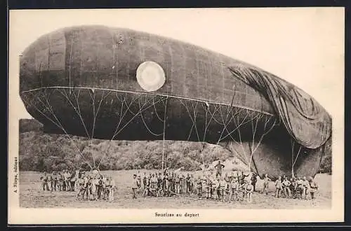 AK Fesselballon vor dem Aufstieg