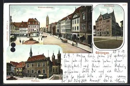 AK Göttingen, Rathaus, Stadthaus und Weenderstrasse