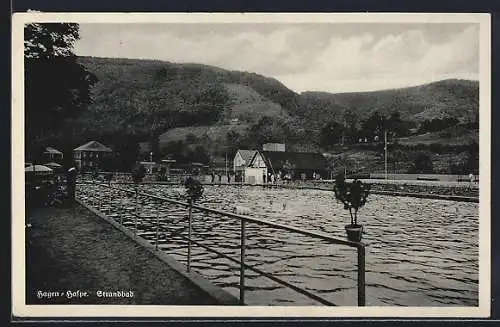 AK Hagen-Haspe, Strandbad mit Bergblick