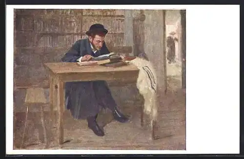 AK Jüdischer Studierter am Tisch mit Buch