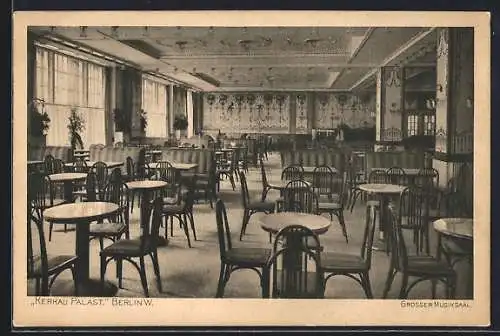 AK Berlin, Kerkau-Palast, Grosser Musiksaal, Behrenstrasse 48, Ecke Friedrichstrasse