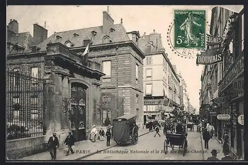 AK Paris, La Bibliothèque Nationale et la Rue des Petits-Champs