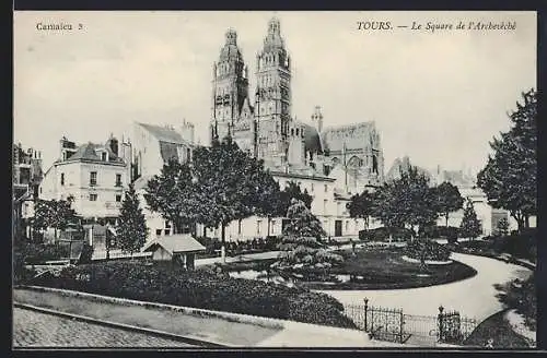 AK Tours, le square de l`Archevèché, la Cathédrale derrière les arbres