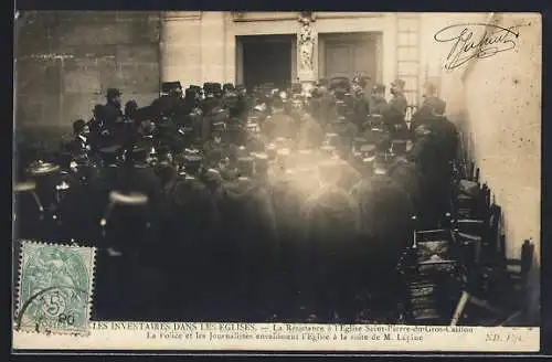 AK Paris, Les Inventaires dans les Eglises, Erstürmung der besetzten Kirche 1906