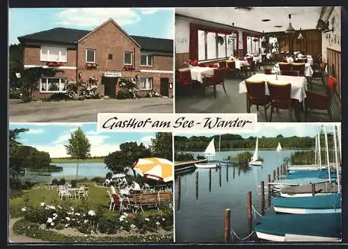 AK Warder, Bootsanlegestelle, der gasthof See-Warder, im Speisesaal