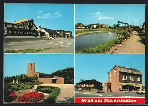 AK Sievershütten, Ortspartien, Pelzschloss Dmoch, Teich, Edeka