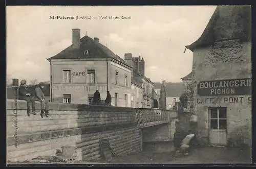 AK St-Paterne, Pont et rue Racan avec boulangerie et café