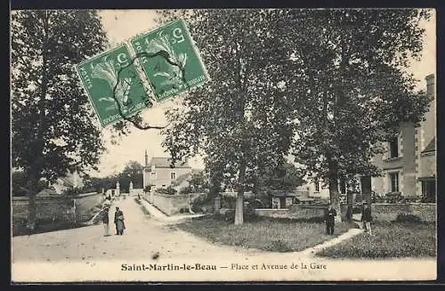 AK Saint-Martin-le-Beau, Place et Avenue de la Gare