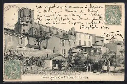 AK Cucuron, Faubourg des Vaureilles et vieille église