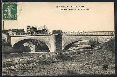 AK Pertuis, Le Pont de Lez avec charrette et paysage fluvial